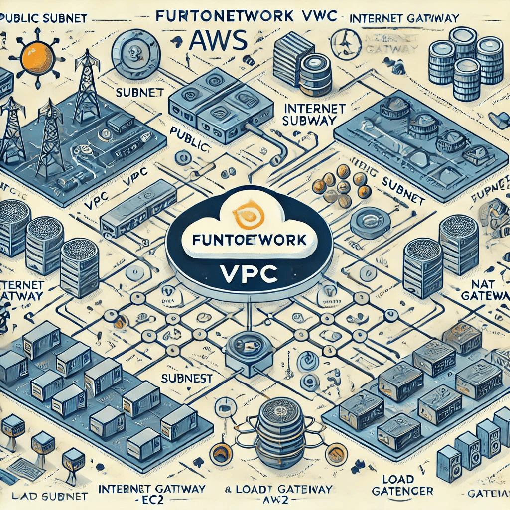 Illustrated network diagram of AWS VPC with various subnet components and gateways.