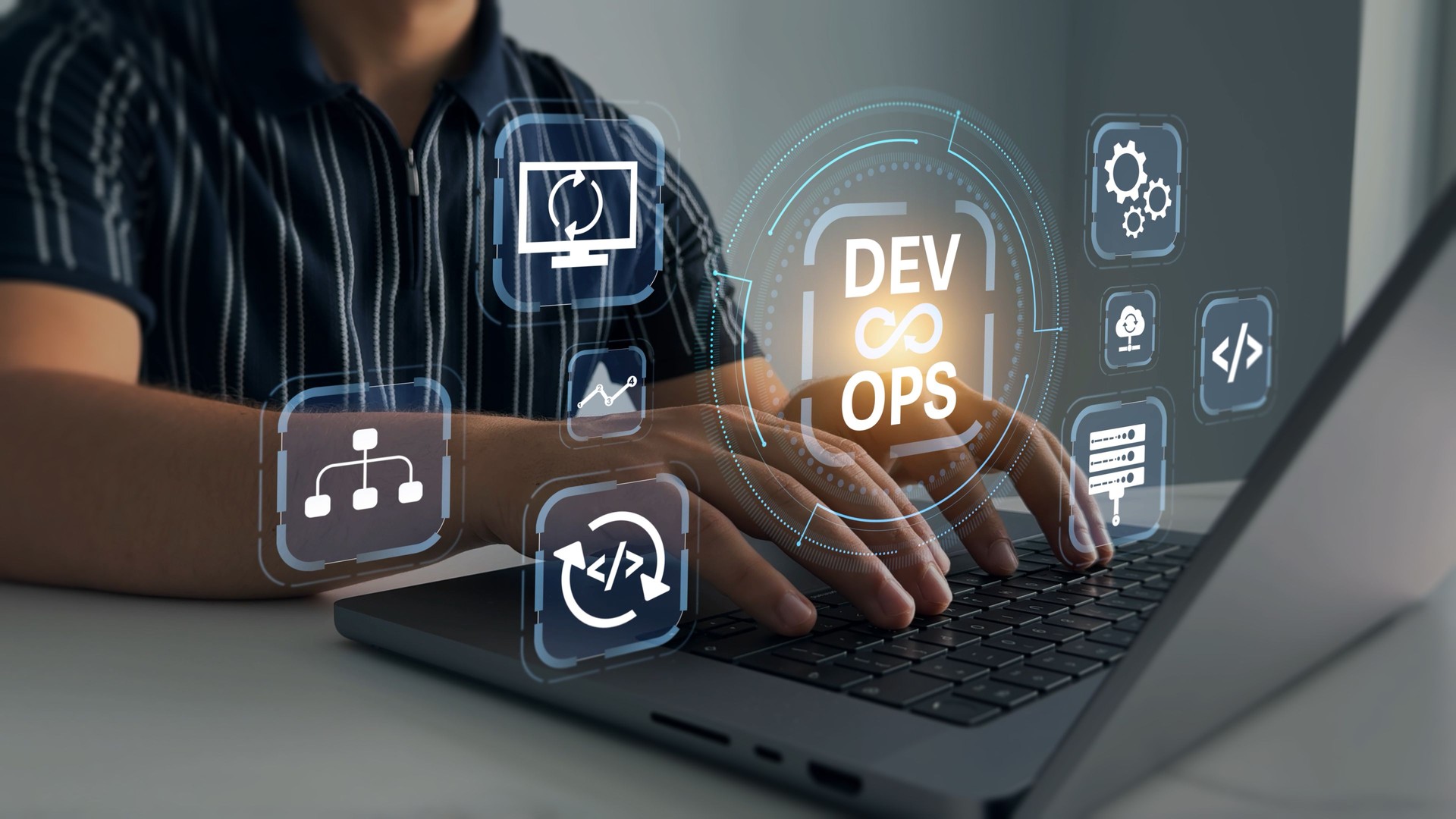 DevOps culture with agile development, automation, and continuous integration, showing coding, teamwork, and innovation for modern software, business, and digital transformation.